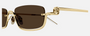 Gucci GG1278S 001 rectangular sunglasses for unisex in semi-rimless metal, with gold frame, and brown lenses. 55mm in lens size, 19mm in bridge size, and 140mm in temple length.
