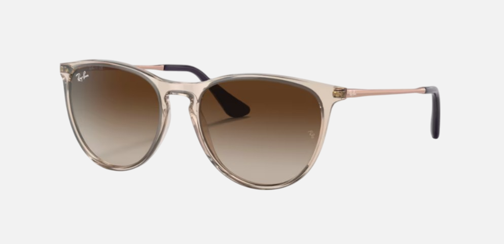 Ray-Ban Junior Erika Kids RJ9060S 710813 phantos sunglasses for kids in full rim injected, with transparent light brown frame, and gradient brown lenses. 50mm in lens size, 15mm in bridge size, and 130mm in temple length.