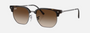 Ray-Ban Junior New Clubmaster RJ9116S 152/13 irregular sunglasses for kids in full rim injected, with polished havana on gunmetal frame, and brown lenses. 47mm in lens size, 17mm in bridge size, and 125mm in temple length.