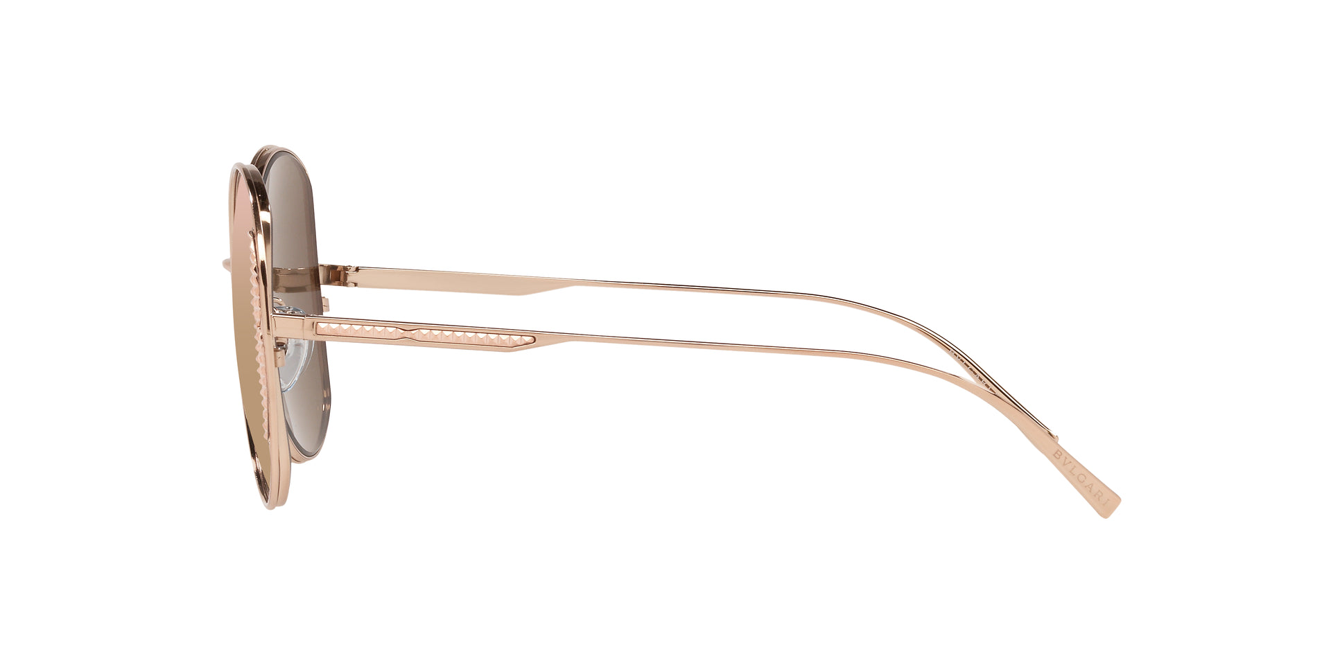 Bvlgari BV6169 20140W round sunglasses for women in full rim metal, with pink gold frame, and rose gold lenses. 53mm in lens size, 20mm in bridge size, and 140mm in temple length.