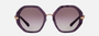 Bvlgari BV8242B 55178H irregular sunglasses for women in full rim plastic, with marbled amethyst frame, and violet gradient lenses. 55mm in lens size, 21mm in bridge size, and 140mm in temple length.