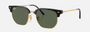 Ray-Ban Junior New Clubmaster RJ9116S 100/71 irregular sunglasses for kids in full rim injected, with polished black on gold frame, and dark green lenses. 47mm in lens size, 17mm in bridge size, and 125mm in temple length.