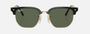 Ray-Ban Junior New Clubmaster RJ9116S 100/71 irregular sunglasses for kids in full rim injected, with polished black on gold frame, and dark green lenses. 47mm in lens size, 17mm in bridge size, and 125mm in temple length.