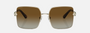 Bvlgari BV6180KB 278/T5 square sunglasses for women in full rim metal, with pale gold plated frame, and brown gradient lenses. 57mm in lens size, 17mm in bridge size, and 140mm in temple length.