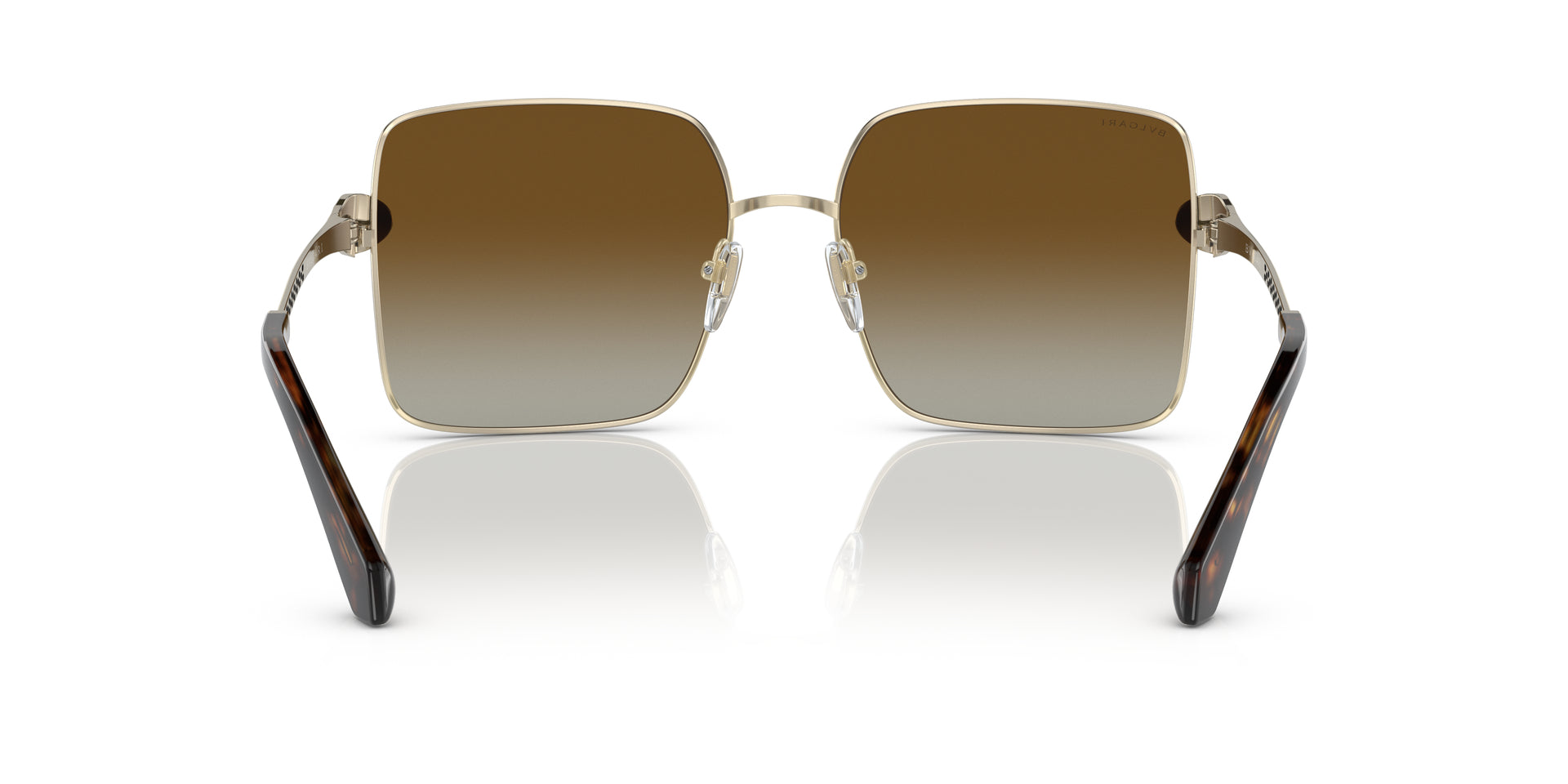 Bvlgari BV6180KB 278/T5 square sunglasses for women in full rim metal, with pale gold plated frame, and brown gradient lenses. 57mm in lens size, 17mm in bridge size, and 140mm in temple length.