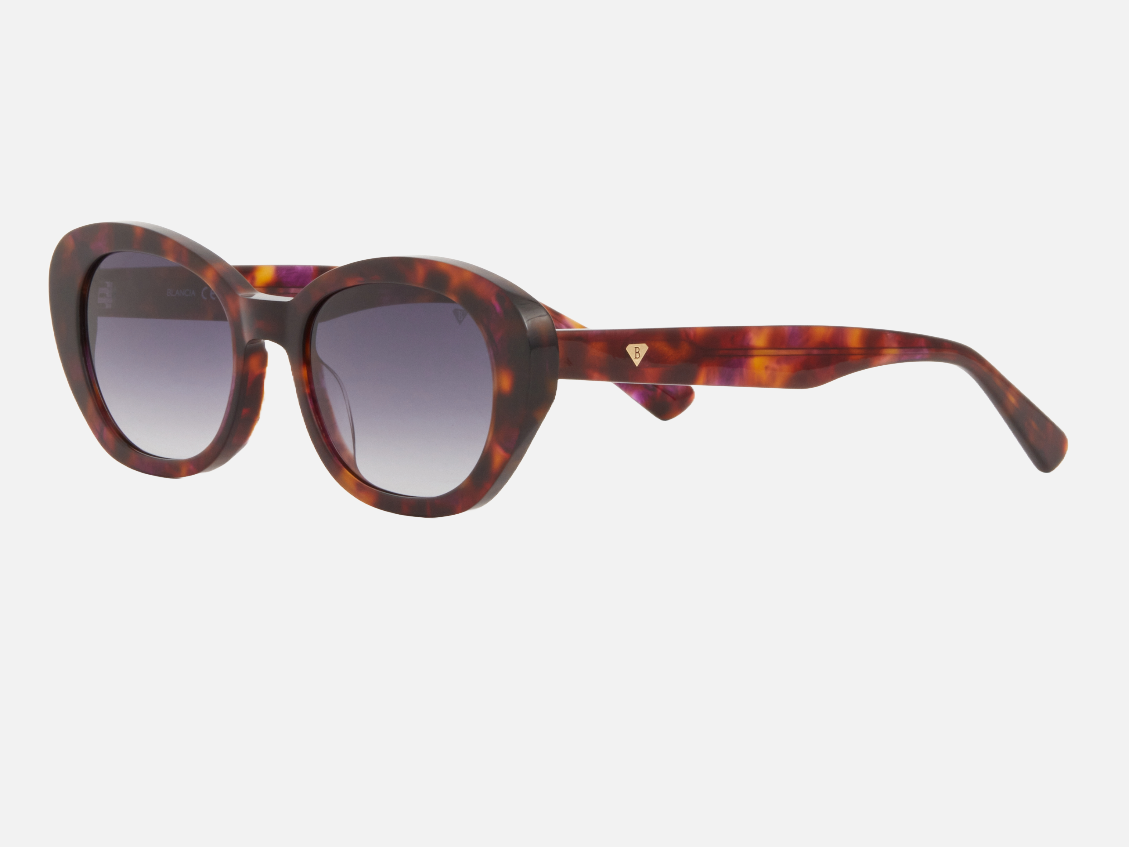 Blancia Milano BC 1313 C2 cat-eye sunglasses for women in full rim plastic, with havana frame, and gradient grey lenses. 54mm in lens size, 11mm in bridge size, and 145mm in temple length.