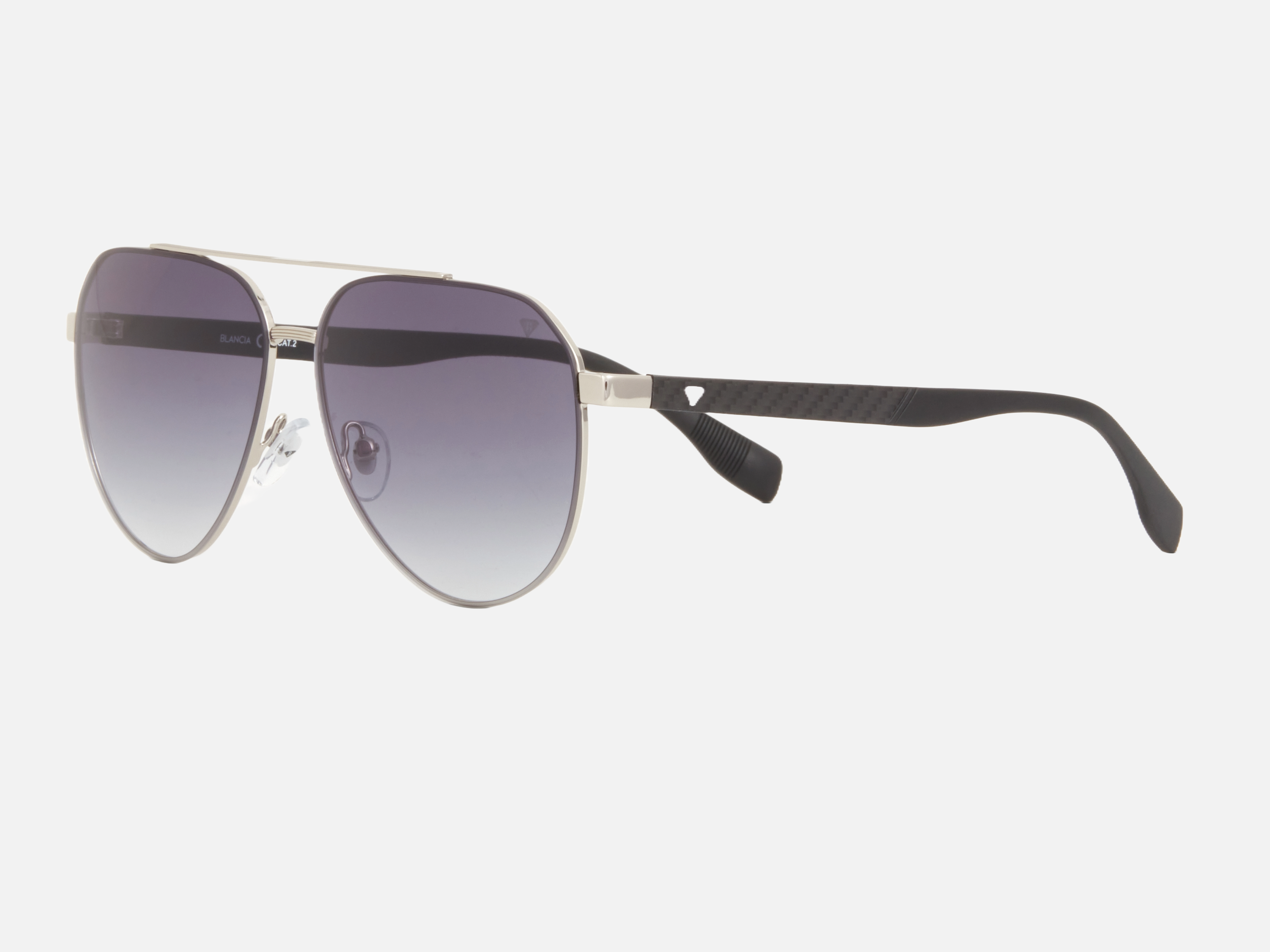 Blancia Milano BC 1320 C3 pilot sunglasses for men in full rim metal, with silver frame, and gradient grey lenses. 60mm in lens size, 13mm in bridge size, and 147mm in temple length.