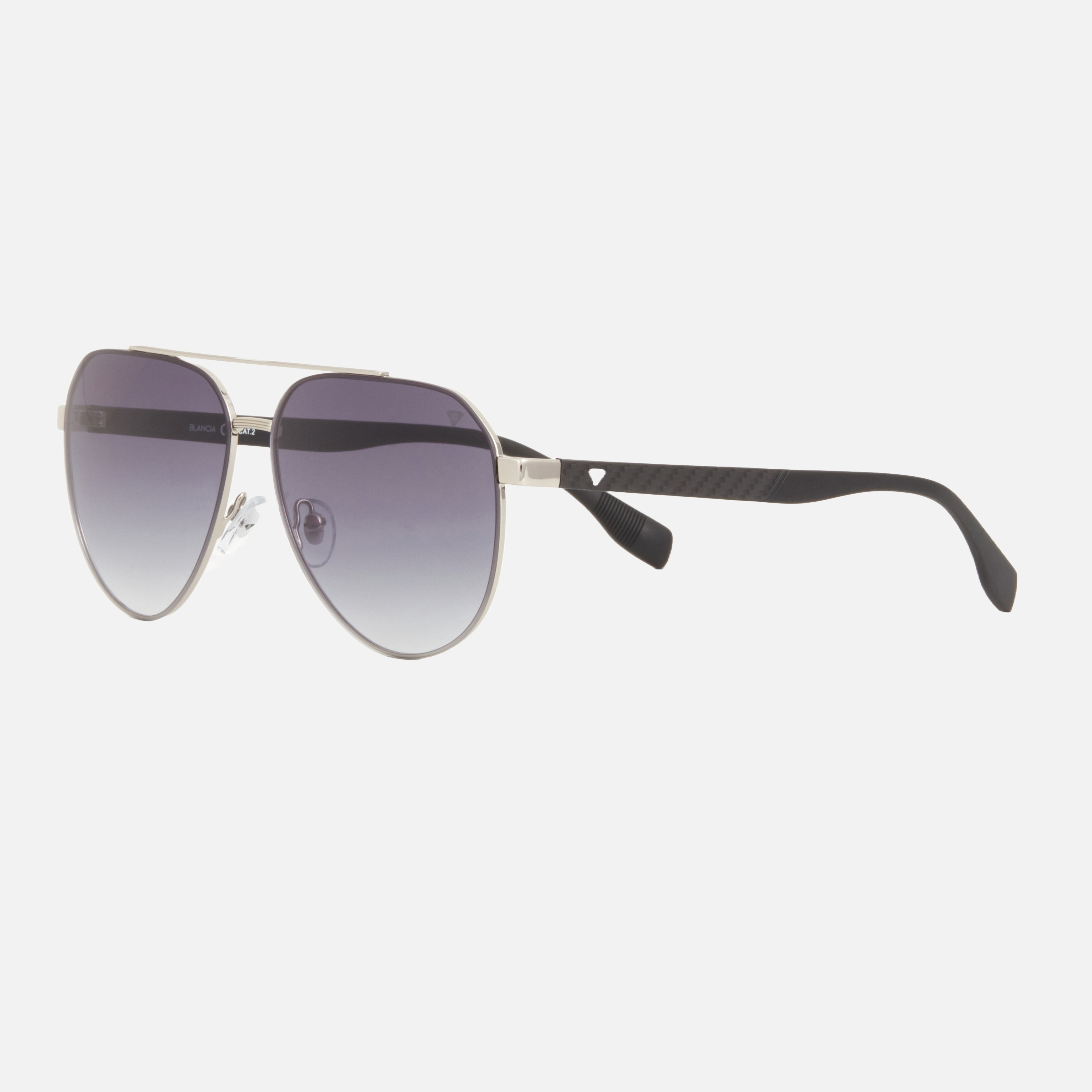 Blancia Milano BC 1320 C3 pilot sunglasses for men in full rim metal, with silver frame, and gradient grey lenses. 60mm in lens size, 13mm in bridge size, and 147mm in temple length.