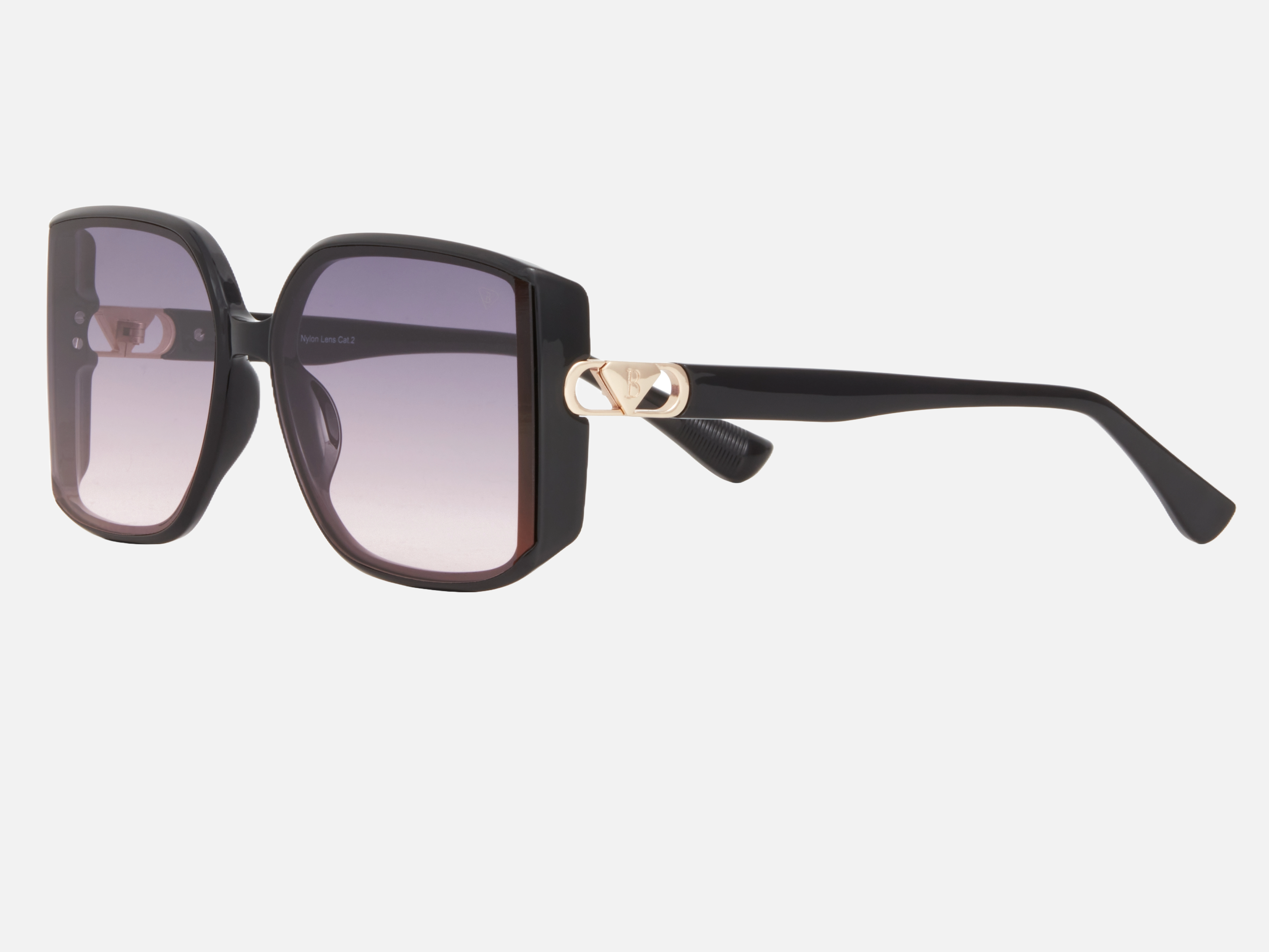 Blancia Milano BC 1304 C1 butterfly sunglasses for women in full rim plastic, with black frame, and gradient grey lenses. 59mm in lens size, 14mm in bridge size, and 142mm in temple length.