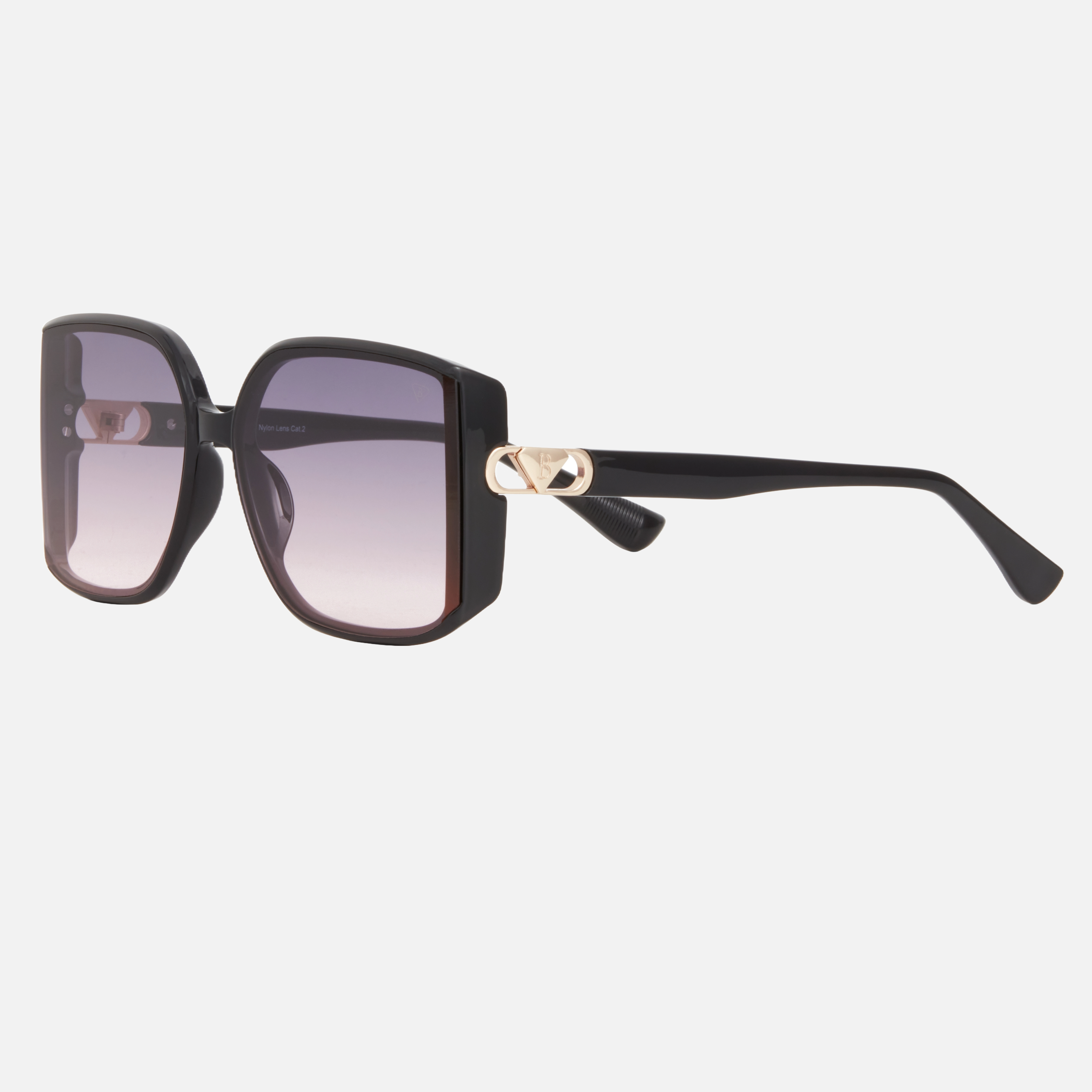 Blancia Milano BC 1304 C1 butterfly sunglasses for women in full rim plastic, with black frame, and gradient grey lenses. 59mm in lens size, 14mm in bridge size, and 142mm in temple length.