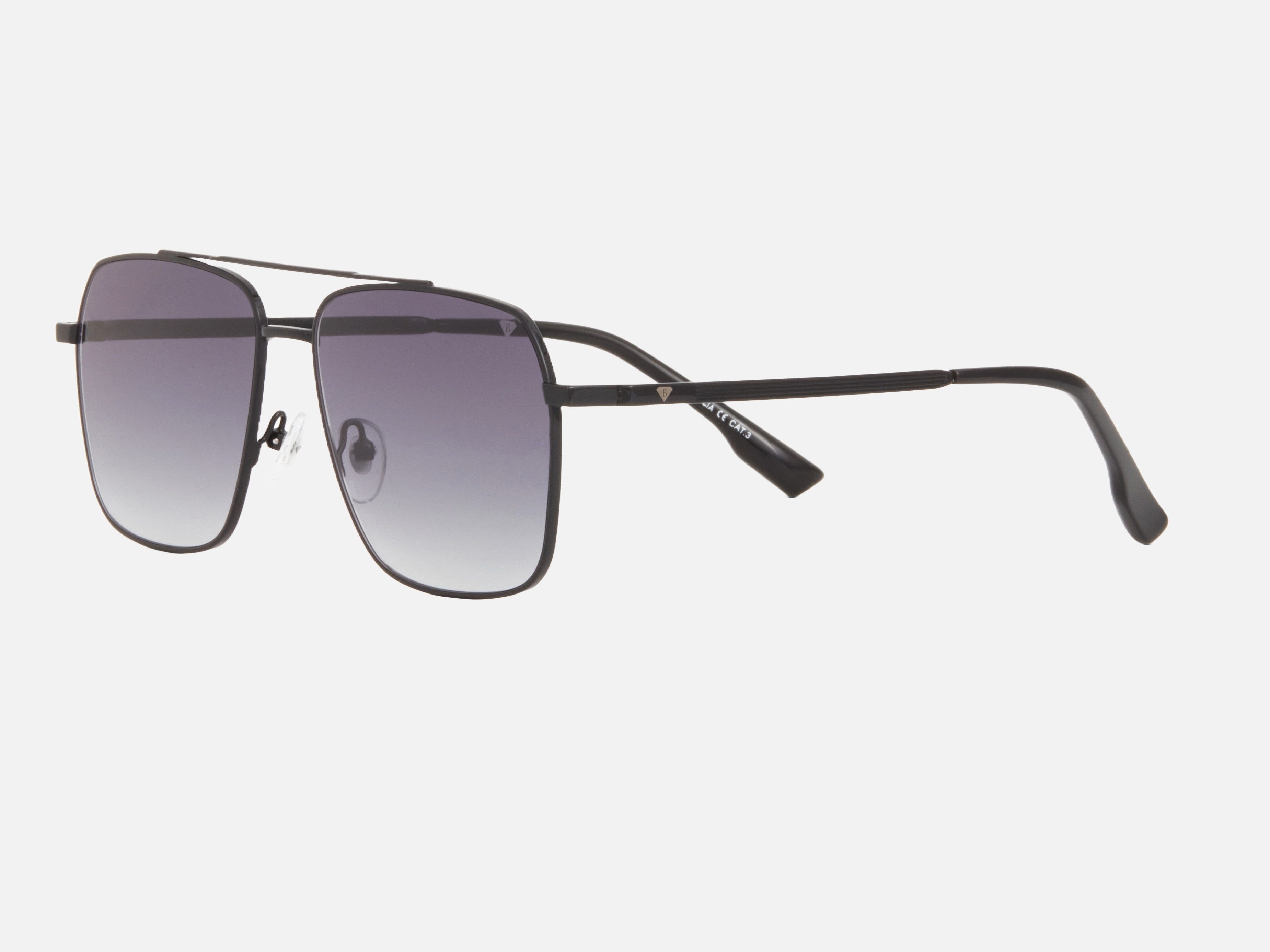 Blancia Milano BC 1308 C3 pilot sunglasses for men in full rim metal, with black frame, and gradient grey lenses. 59mm in lens size, 15mm in bridge size, and 150mm in temple length.