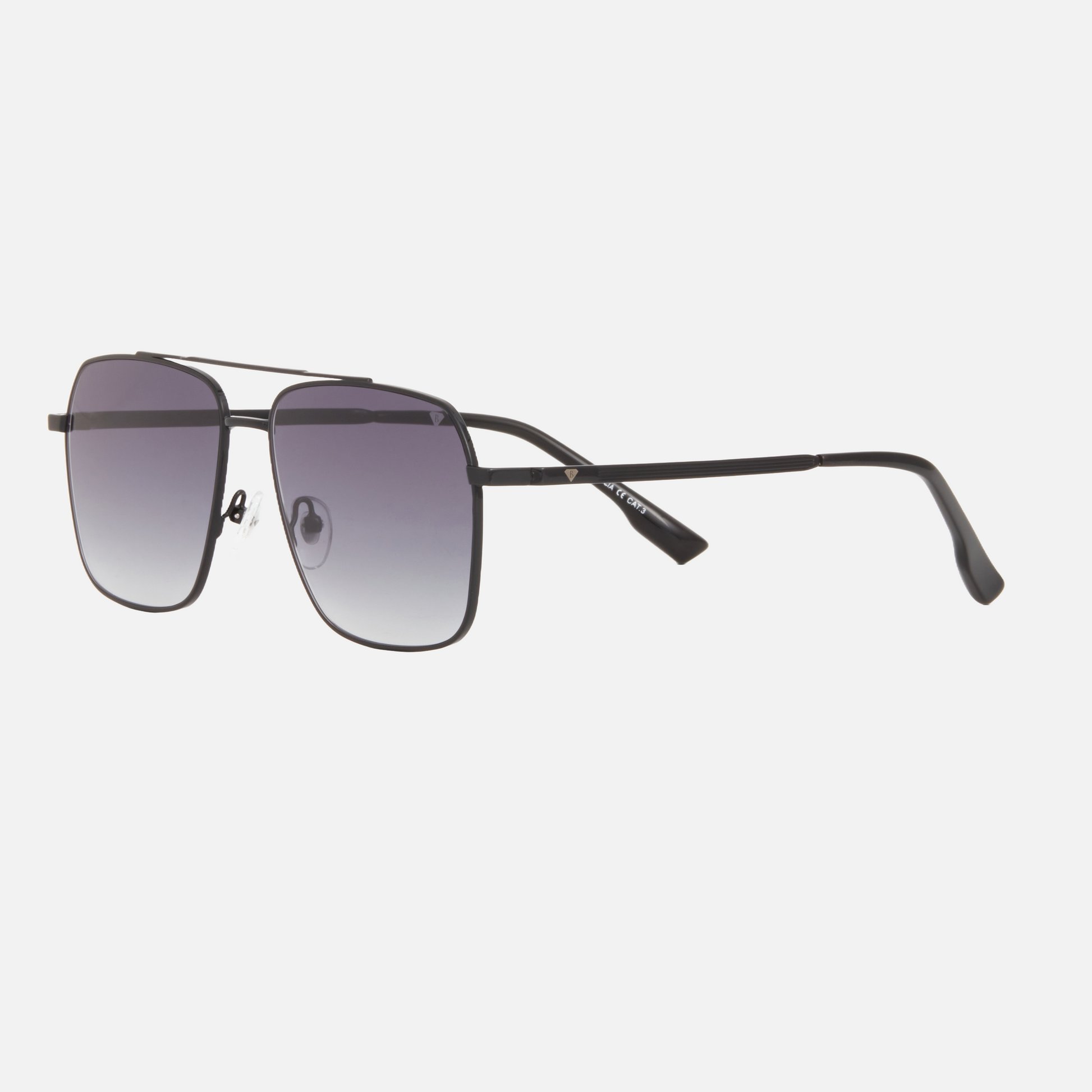 Blancia Milano BC 1308 C3 pilot sunglasses for men in full rim metal, with black frame, and gradient grey lenses. 59mm in lens size, 15mm in bridge size, and 150mm in temple length.