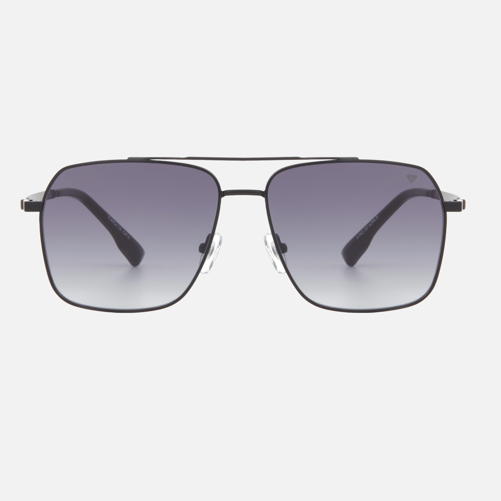 Blancia Milano BC 1308 C3 pilot sunglasses for men in full rim metal, with black frame, and gradient grey lenses. 59mm in lens size, 15mm in bridge size, and 150mm in temple length.