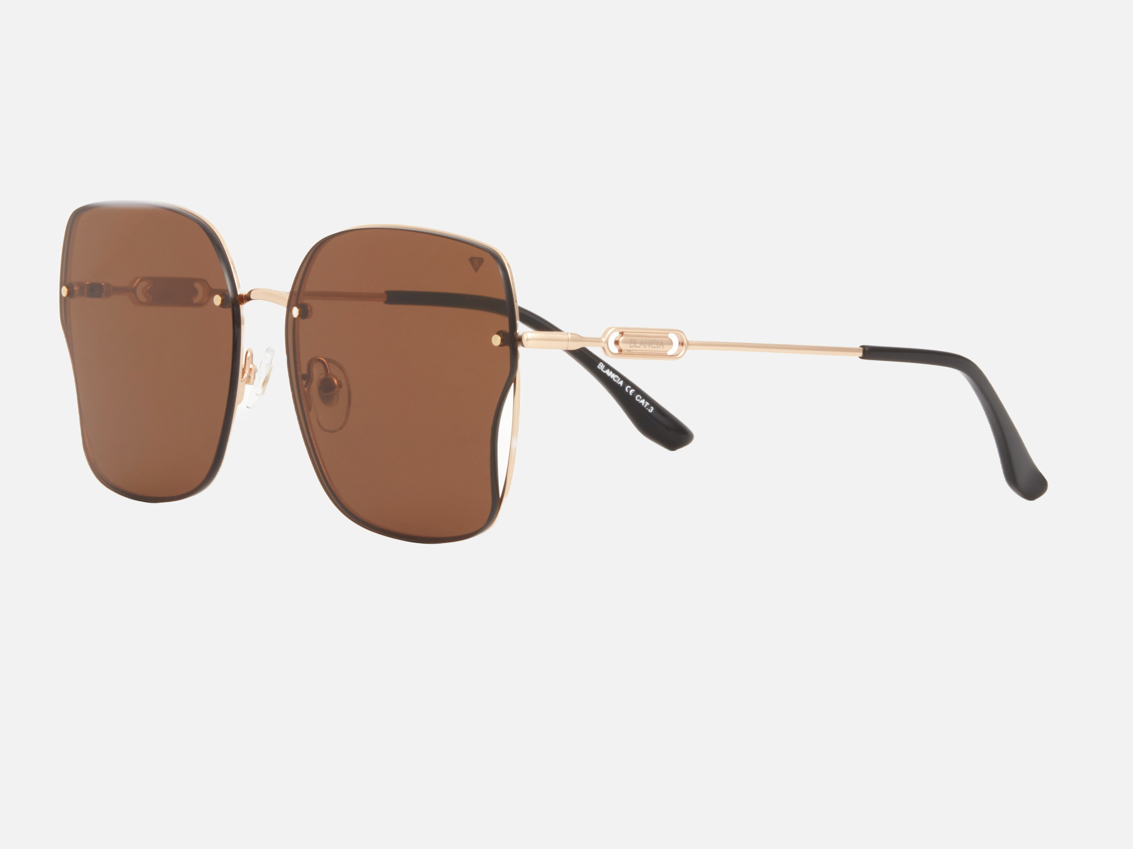 Blancia Milano BC 1310 C1 butterfly sunglasses for women in full rim metal, with gold frame, and brown lenses. 60mm in lens size, 15mm in bridge size, and 145mm in temple length.