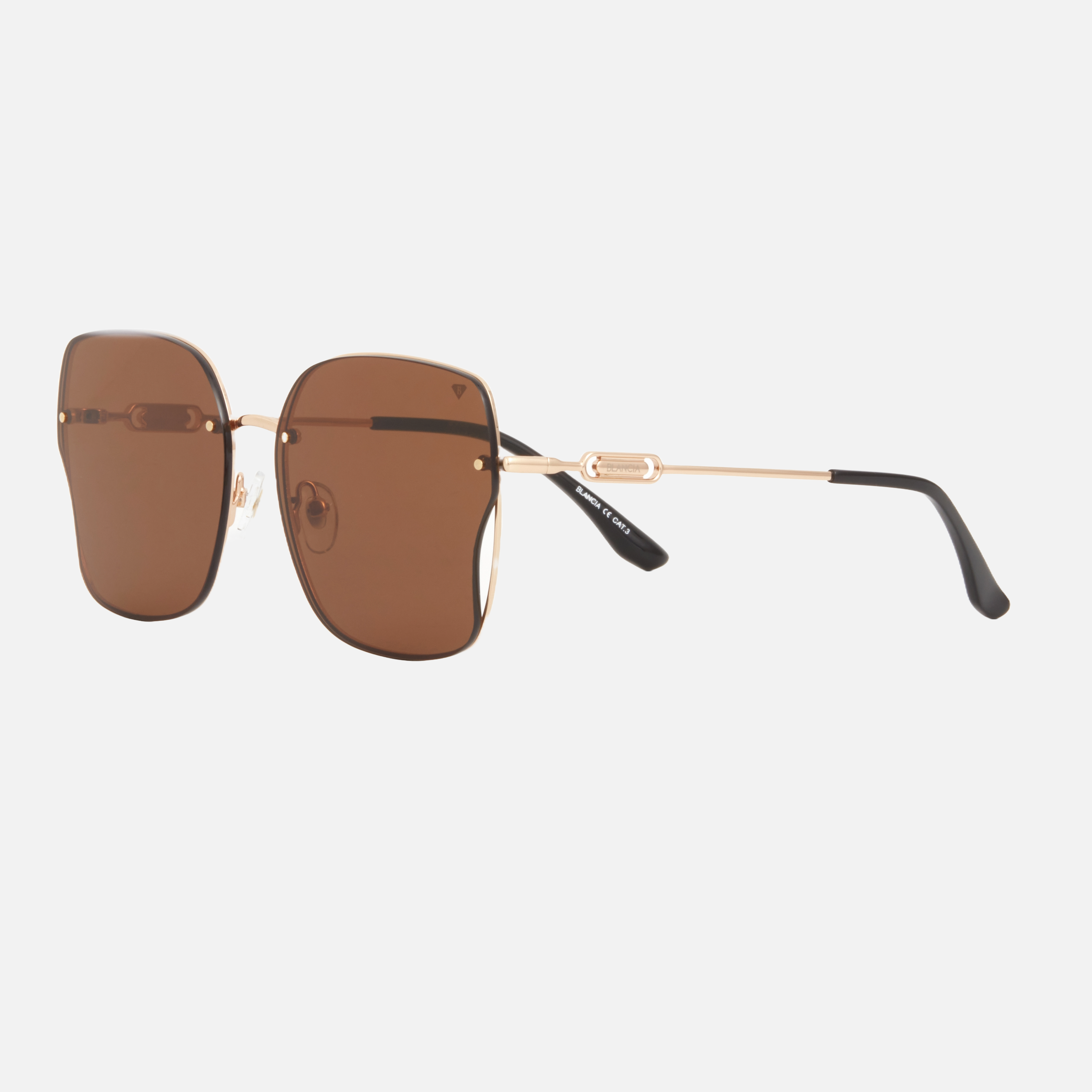 Blancia Milano BC 1310 C1 butterfly sunglasses for women in full rim metal, with gold frame, and brown lenses. 60mm in lens size, 15mm in bridge size, and 145mm in temple length.