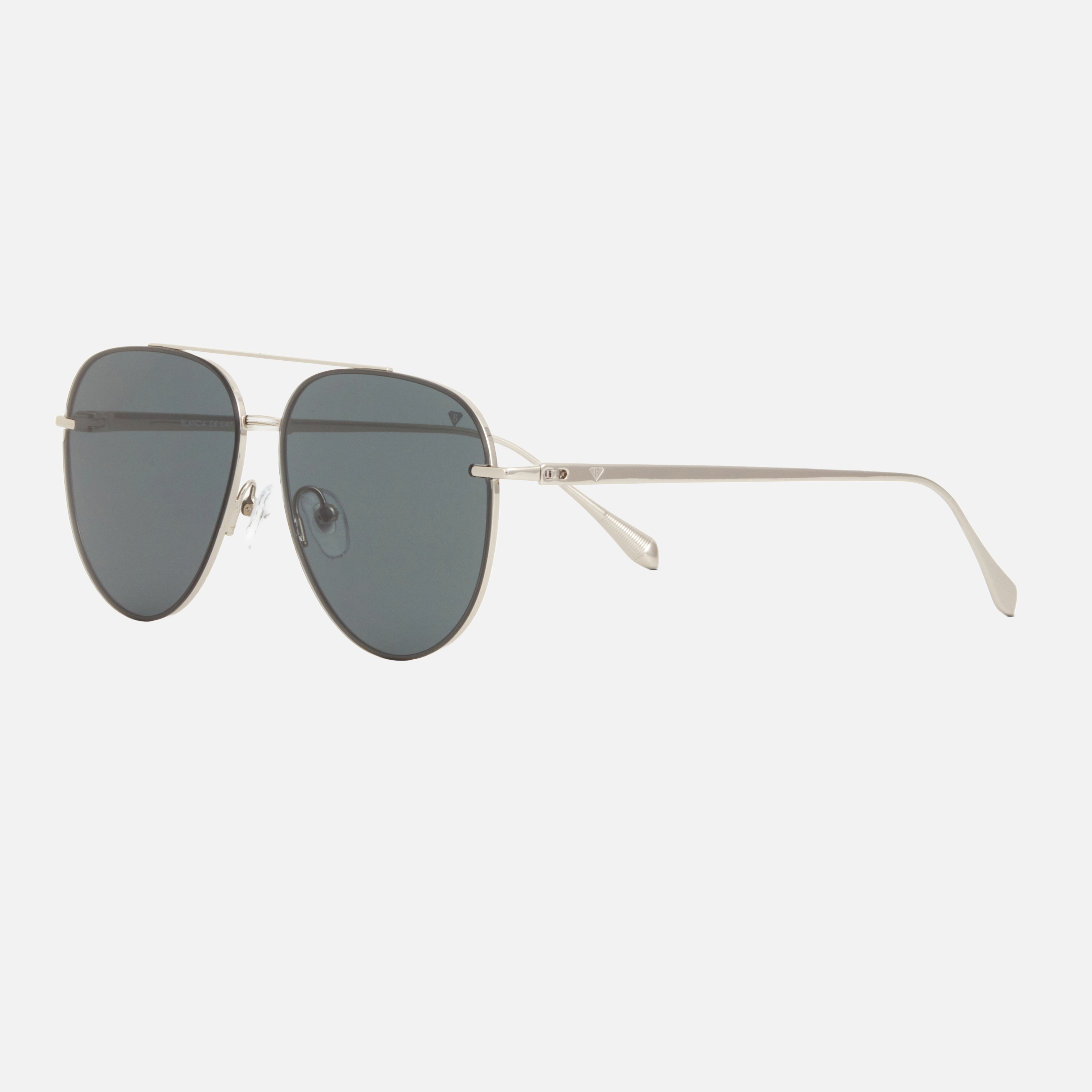 Blancia Milano BC 1319 C2 pilot sunglasses for men in full rim metal, with silver frame, and grey lenses. 60mm in lens size, 13mm in bridge size, and 145mm in temple length.