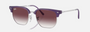 Ray-Ban Junior New Clubmaster RJ9116S 713136 irregular sunglasses for kids in full rim injected, with polished opal violet on silver frame, and grey/violet lenses. 47mm in lens size, 17mm in bridge size, and 125mm in temple length.