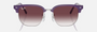Ray-Ban Junior New Clubmaster RJ9116S 713136 irregular sunglasses for kids in full rim injected, with polished opal violet on silver frame, and grey/violet lenses. 47mm in lens size, 17mm in bridge size, and 125mm in temple length.
