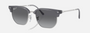 Ray-Ban Junior New Clubmaster RJ9116S 7134T3 irregular sunglasses for kids in full rim injected, with polished opal blue on silver frame, and grey polarized lenses. 47mm in lens size, 17mm in bridge size, and 125mm in temple length.