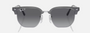 Ray-Ban Junior New Clubmaster RJ9116S 7134T3 irregular sunglasses for kids in full rim injected, with polished opal blue on silver frame, and grey polarized lenses. 47mm in lens size, 17mm in bridge size, and 125mm in temple length.