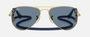 Ray-Ban Junior Aviator Kids RJ9506S 223/1U pilot sunglasses for kids in full rim metal, with polished arista gold
  frame, and light blue mirror lenses. 52mm in lens size, 14mm in bridge size, and 125mm in temple length.