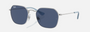 Ray-Ban Junior RJ9594S 212/80 irregular sunglasses for kids in full rim metal, with silver frame, and dark blue lenses. 49mm in lens size, 19mm in bridge size, and 130mm in temple length.