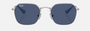 Ray-Ban Junior RJ9594S 212/80 irregular sunglasses for kids in full rim metal, with silver frame, and dark blue lenses. 49mm in lens size, 19mm in bridge size, and 130mm in temple length.