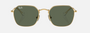 Ray-Ban Junior RJ9594S 223/71 irregular sunglasses for kids in full rim metal, with gold frame, and dark green lenses. 49mm in lens size, 19mm in bridge size, and 130mm in temple length.