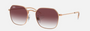 Ray-Ban Junior RJ9594S 291/8H irregular sunglasses for kids in full rim metal, with polished rose gold frame, and clear & dark violet lenses. 49mm in lens size, 19mm in bridge size, and 130mm in temple length.