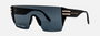Marc Jacobs Marc 712/S 807/IR mask sunglasses for men in rimless plastic, with black frame, and solid dark grey lenses. 99mm in lens size, 1mm in bridge size, and 145mm in temple length.