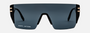 Marc Jacobs Marc 712/S 807/IR mask sunglasses for men in rimless plastic, with black frame, and solid dark grey lenses. 99mm in lens size, 1mm in bridge size, and 145mm in temple length.