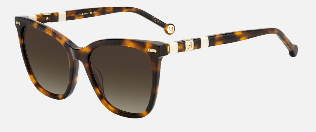 Carolina Herrera CH 0044/S C1H square sunglasses for women in full rim plastic, with havana frame, and gradient brown lenses. 55mm in lens size, 18mm in bridge size, and 145mm in temple length.