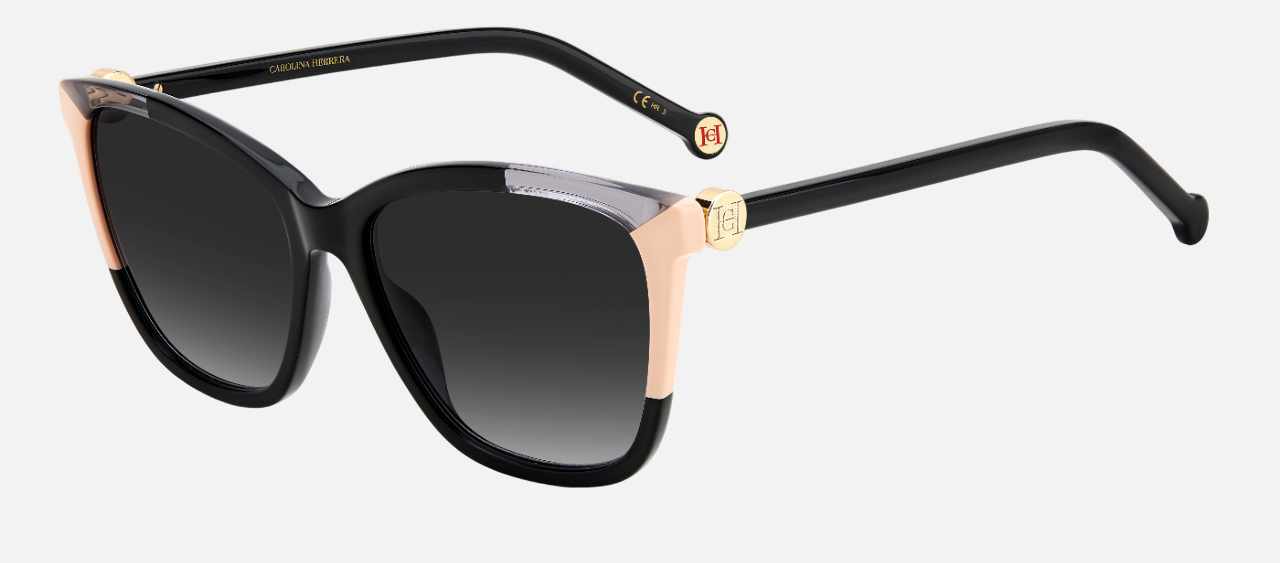 Carolina Herrera CH 0052/S KDX square sunglasses for women in full rim plastic, with black nude frame, and gradient grey lenses. 58mm in lens size, 16mm in bridge size, and 145mm in temple length.