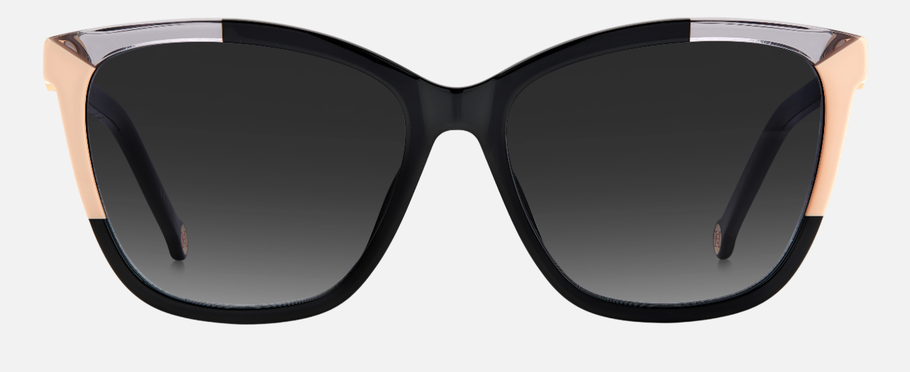 Carolina Herrera CH 0052/S KDX square sunglasses for women in full rim plastic, with black nude frame, and gradient grey lenses. 58mm in lens size, 16mm in bridge size, and 145mm in temple length.