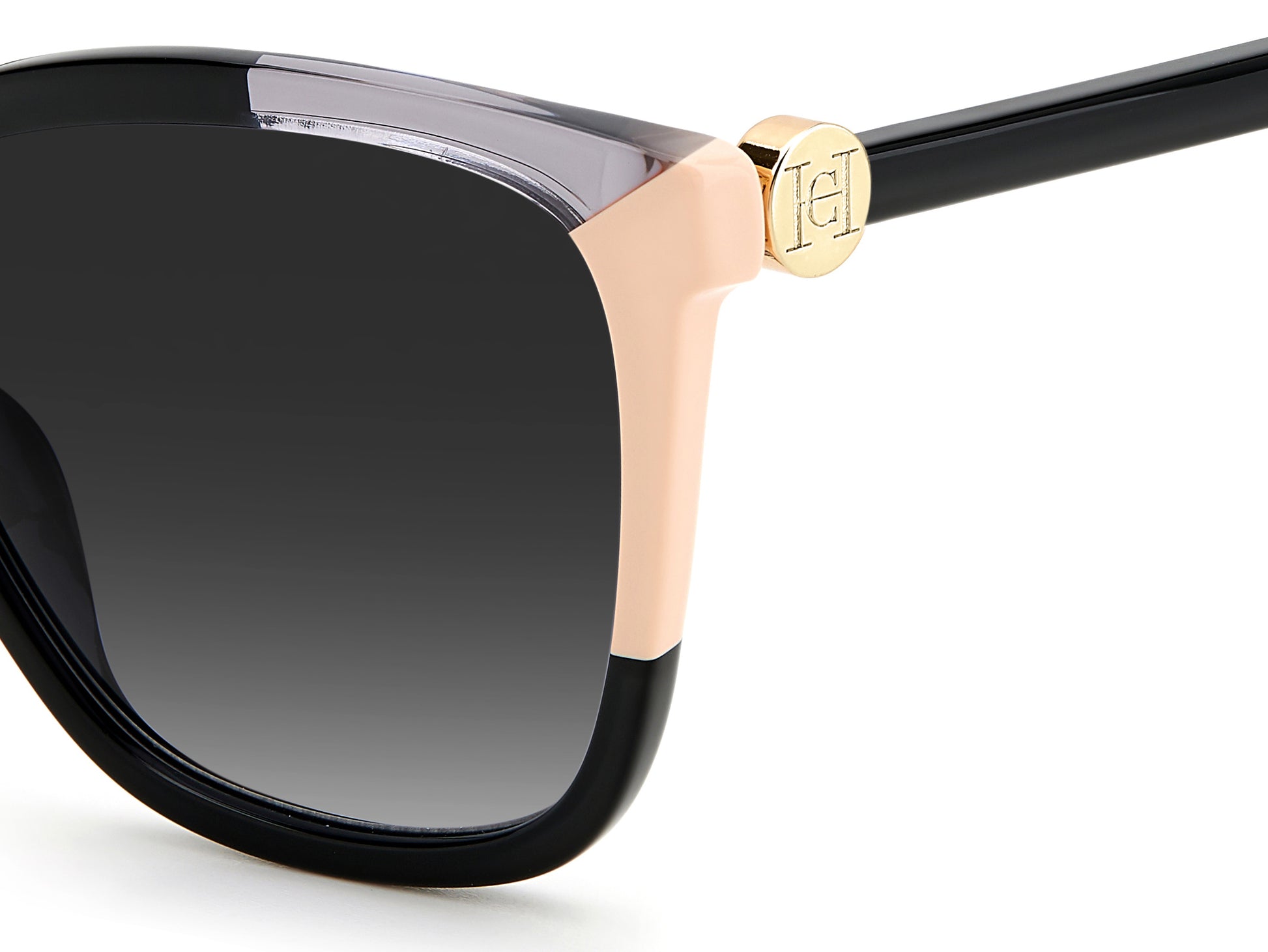 Carolina Herrera CH 0052/S KDX square sunglasses for women in full rim plastic, with black nude frame, and gradient grey lenses. 58mm in lens size, 16mm in bridge size, and 145mm in temple length.