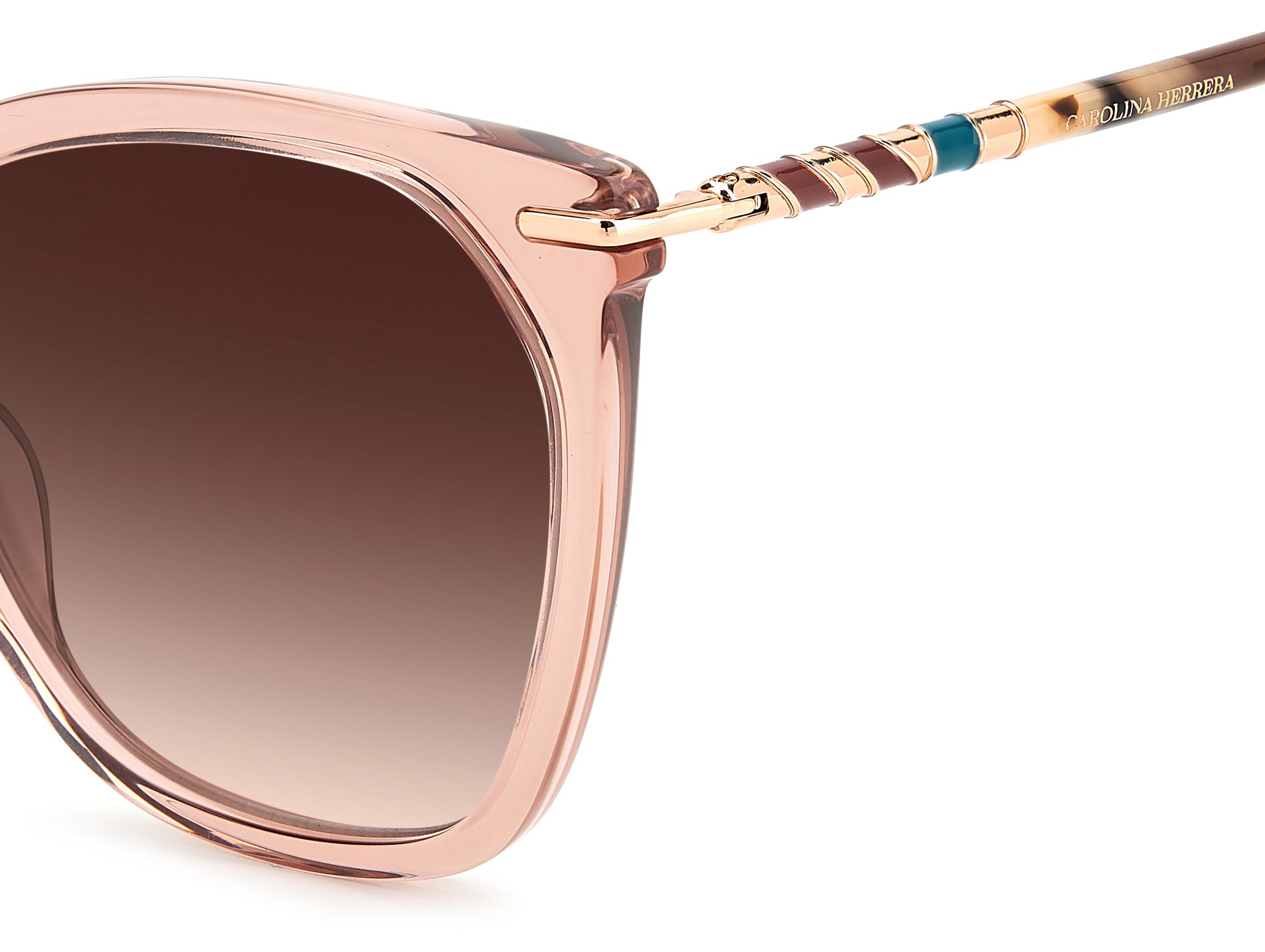 Carolina Herrera HER 0091/S L93 square sunglasses for women in full rim plastic, with transparent pink frame, and gradient pink lenses. 56mm in lens size, 20mm in bridge size, and 145mm in temple length.