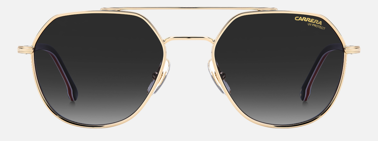 Carrera 303/S W97 pilot sunglasses for unisex in full rim metal, with gold frame, and gradient grey lenses. 53mm in lens size, 19mm in bridge size, and 145mm in temple length.