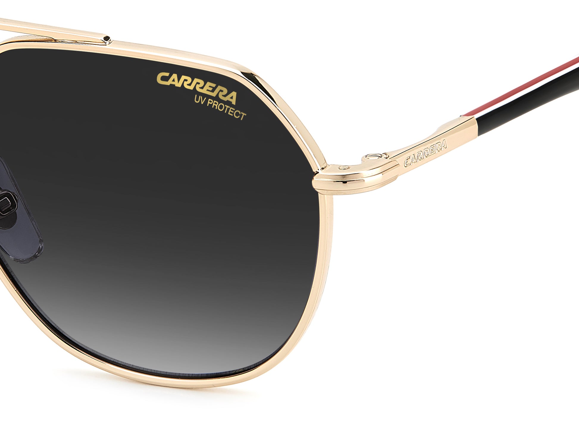 Carrera 303/S W97 pilot sunglasses for unisex in full rim metal, with gold frame, and gradient grey lenses. 53mm in lens size, 19mm in bridge size, and 145mm in temple length.