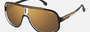Carrera 1058/S 2M2 pilot sunglasses for men in full rim plastic, with black gold frame, and gradient brown lenses. 63mm in lens size, 11mm in bridge size, and 135mm in temple length.