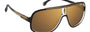 Carrera 1058/S 2M2 pilot sunglasses for men in full rim plastic, with black gold frame, and gradient brown lenses. 63mm in lens size, 11mm in bridge size, and 135mm in temple length.