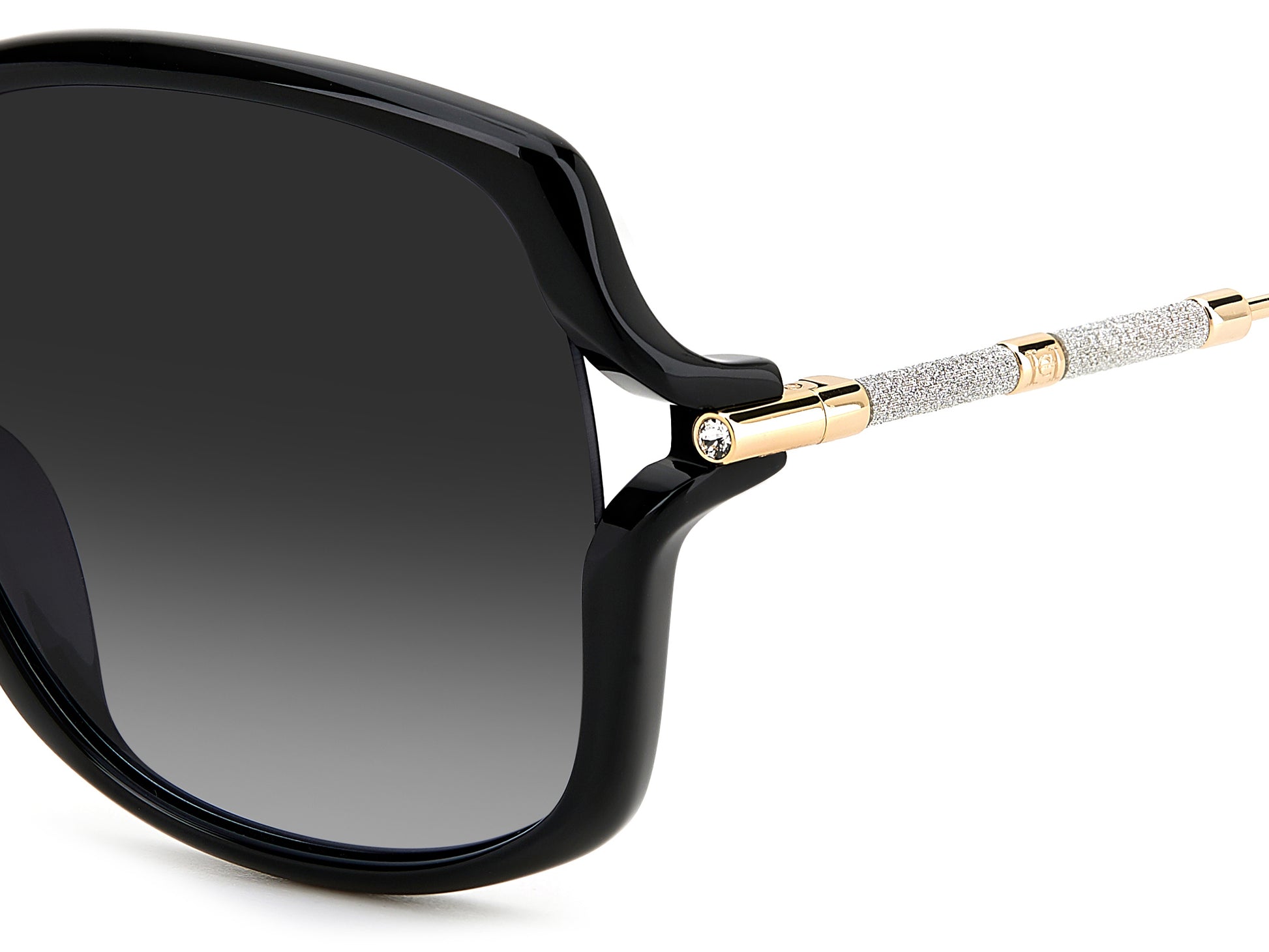 Carolina Herrera HER 0132/G/S 807 square sunglasses for women in full rim plastic, with black frame, and gradient grey lenses. 58mm in lens size, 16mm in bridge size, and 135mm in temple length.