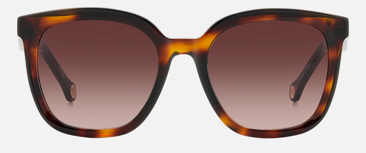 Carolina Herrera HER 0225/G/S 0T4 square sunglasses for women in full rim plastic, with havana pink frame, and gradient brown lenses. 54mm in lens size, 20mm in bridge size, and 145mm in temple length.