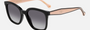 Carolina Herrera HER 0225/G/S 3H2 square sunglasses for women in full rim plastic, with black pink frame, and gradient grey lenses. 54mm in lens size, 20mm in bridge size, and 145mm in temple length.