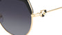 Carolina Herrera HER 0238/S 2M2 irregular sunglasses for women in full rim metal, with black gold frame, and gradient grey lenses. 56mm in lens size, 18mm in bridge size, and 145mm in temple length.