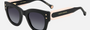 Carolina Herrera HER 0222/S 3H2 square sunglasses for women in full rim plastic, with black pink frame, and gradient grey lenses. 47mm in lens size, 26mm in bridge size, and 145mm in temple length.