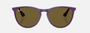 Ray-Ban Junior Erika Kids RJ9060S 717973 phantos sunglasses for kids in full rim injected, with rubber violet frame, and dark brown lenses. 50mm in lens size, 15mm in bridge size, and 130mm in temple length.