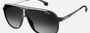 Carrera 1007/S 003 rectangular sunglasses for men in full rim plastic, with matte black frame, and grey lenses. 62mm in lens size, 10mm in bridge size, and 140mm in temple length.