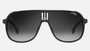 Carrera 1007/S 003 rectangular sunglasses for men in full rim plastic, with matte black frame, and grey lenses. 62mm in lens size, 10mm in bridge size, and 140mm in temple length.