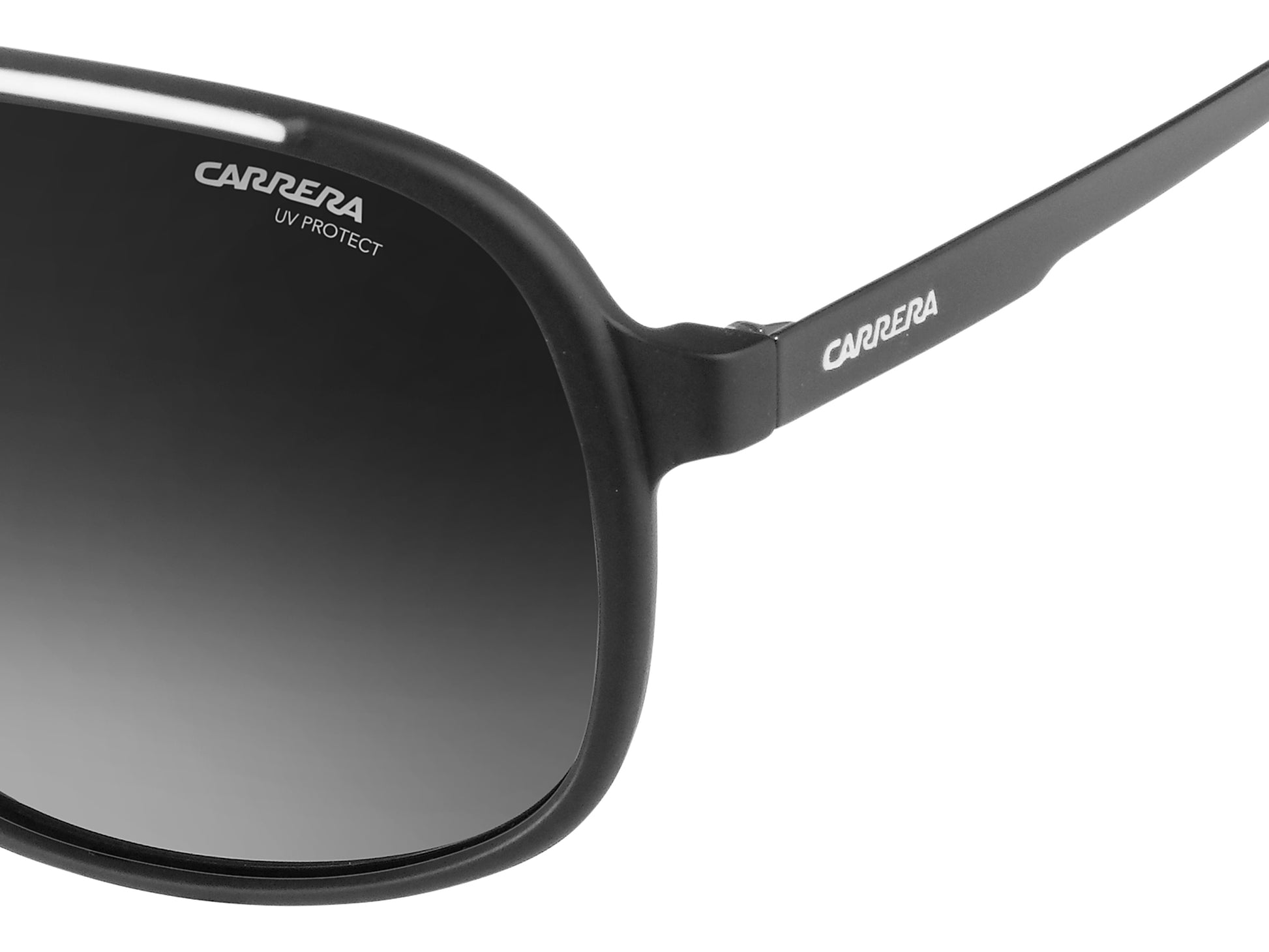 Carrera 1007/S 003 rectangular sunglasses for men in full rim plastic, with matte black frame, and grey lenses. 62mm in lens size, 10mm in bridge size, and 140mm in temple length.