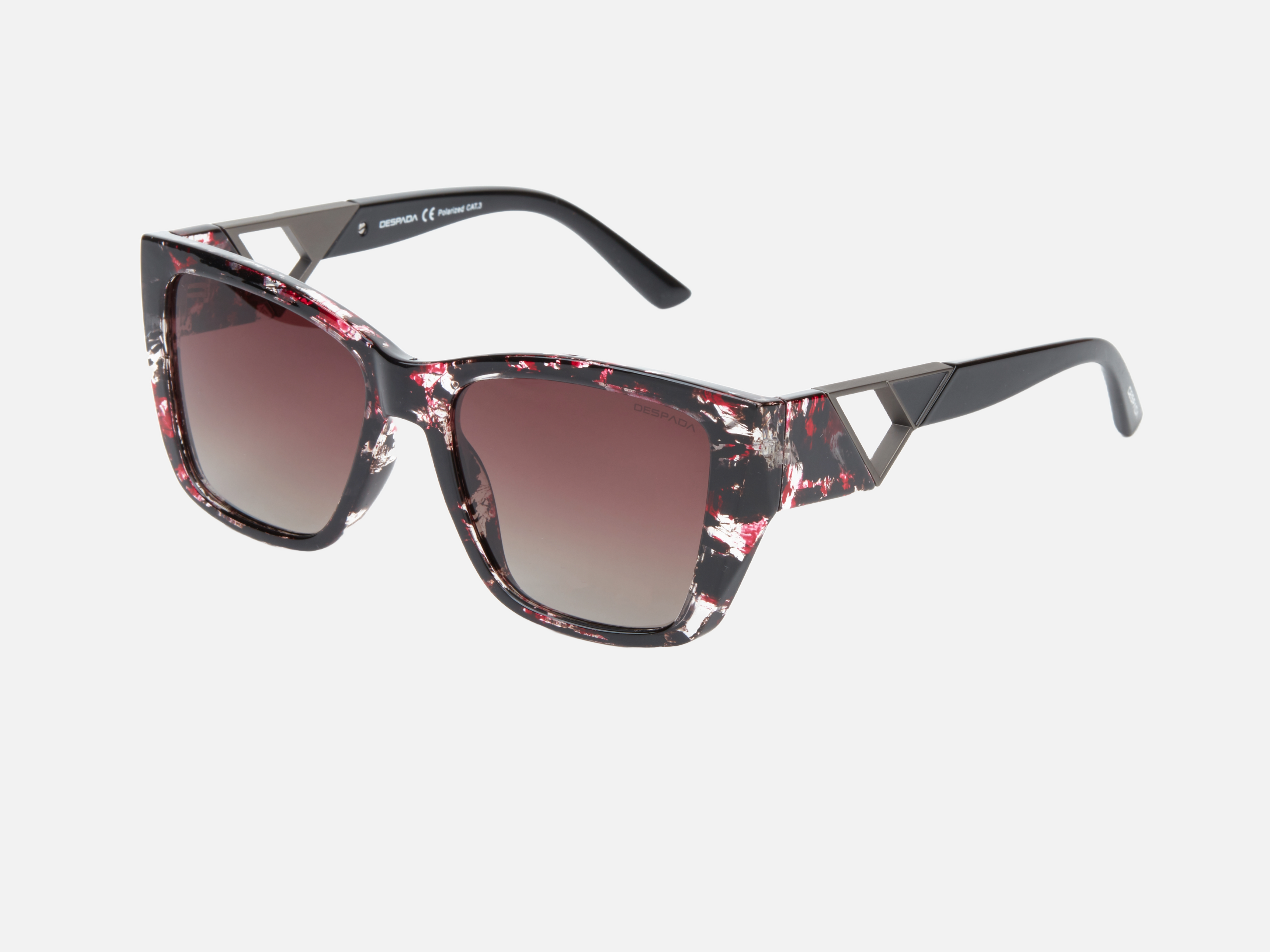 Despada DS 2306 C4 square sunglasses for women in full rim plastic, with red havana frame, and gradient brown lenses. 54mm in lens size, 18mm in bridge size, and 143mm in temple length.